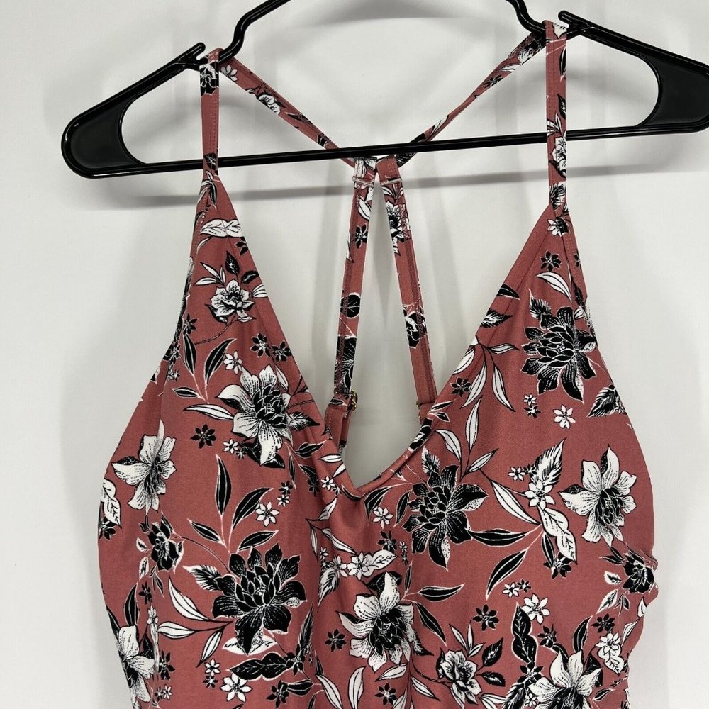 Kona Sol Swimsuit One Piece Pink Floral Print V Neck Side Cinch - Picture 3 of 12